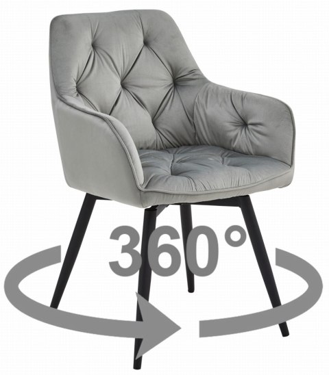 Krzesło JORK360 - aksamit srebrno-szary / nogi czarne x 2 Krzesło JORK360 - aksamit srebrno-szary / nogi czarne x 2