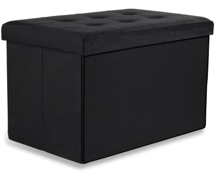 Pufa składana XL z guzikami - 60x38x38cm aksamit czarna