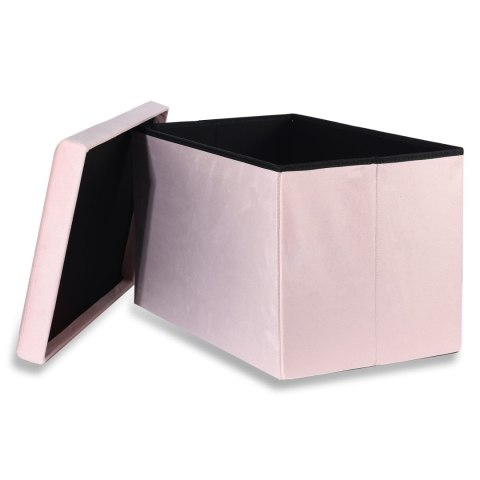 Pufa składana XL z guzikami - 60x38x38cm aksamit róż x 4