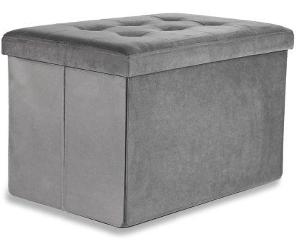 Pufa składana XL z guzikami - 60x38x38cm aksamit szara