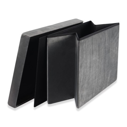 Pufa składana XL z guzikami - 60x38x38cm aksamit szara