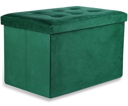 Pufa składana XL z guzikami - 60x38x38cm aksamit zielona