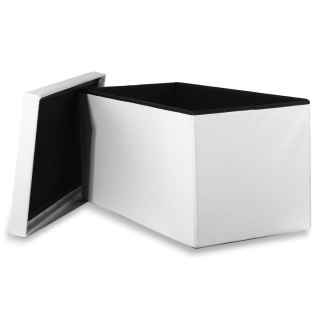 Pufa składana XXL z guzikami - 80x40x40cm ekoskóra biała