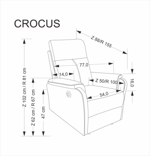 CROCUS fotel wypoczynkowy z funkcją elektrycznego rozkładania, popielaty CROCUS fotel wypoczynkowy z funkcją elektrycznego rozkładania, popielaty