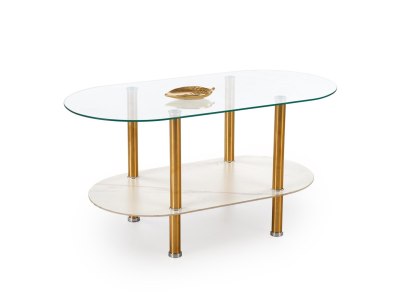 DUCAT ława, biały marmur / transparentny / złoty