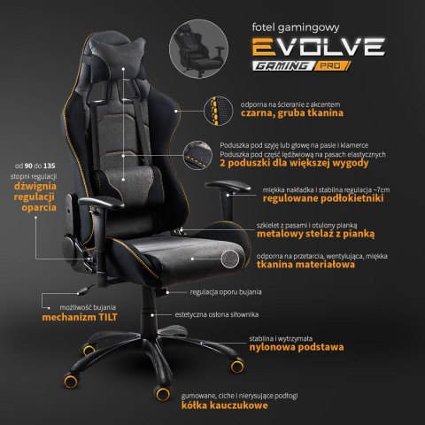 EVOLVE PRO Gaming fotel gabinetowy czarno-szarobeżowy-pomarańczowy EVOLVE PRO Gaming fotel gabinetowy czarno-szarobeżowy-pomarańczowy