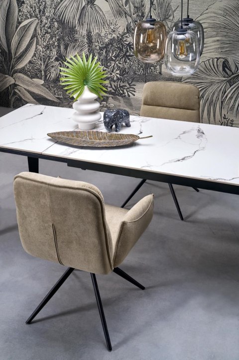 FELIX stół rozkładany, blat - biały marmur, nogi - czarny