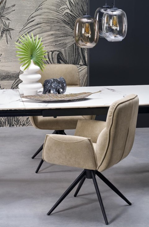 FELIX stół rozkładany, blat - biały marmur, nogi - czarny