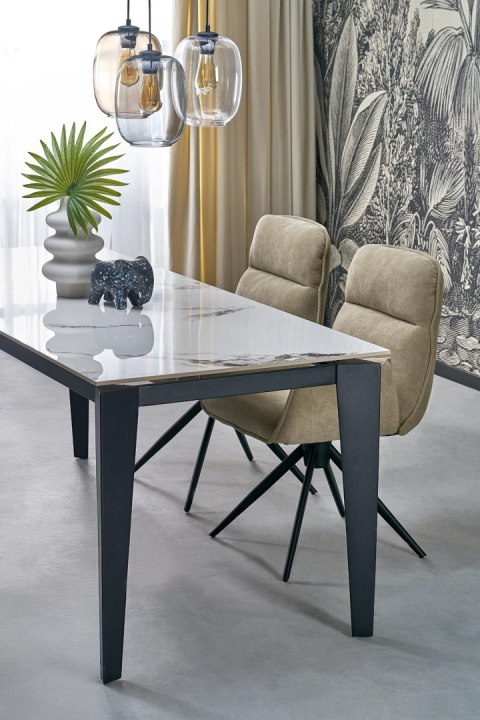 FELIX stół rozkładany, blat - biały marmur, nogi - czarny