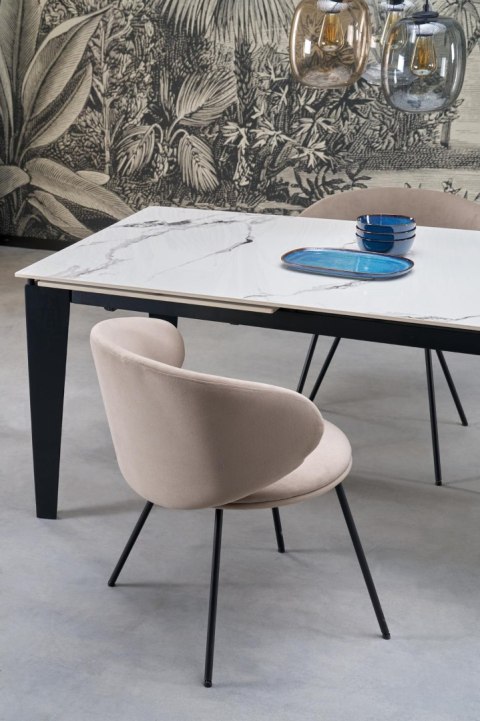 FELIX stół rozkładany, blat - biały marmur, nogi - czarny