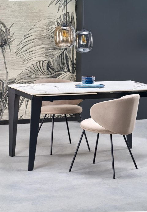 FELIX stół rozkładany, blat - biały marmur, nogi - czarny