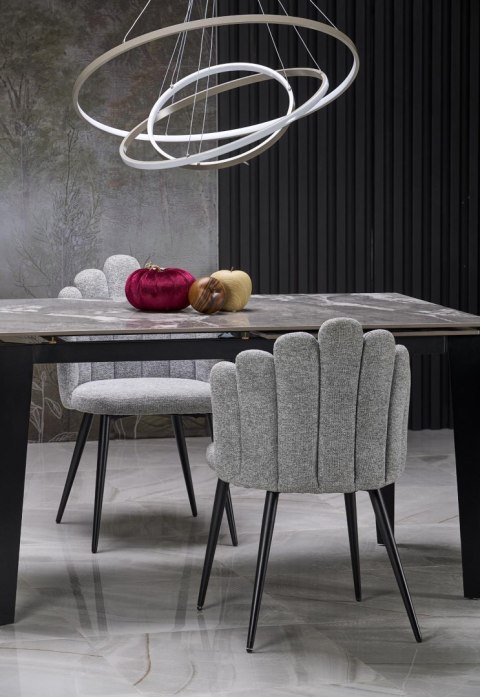 FELIX stół rozkładany, blat - popielaty marmur, nogi - czarny