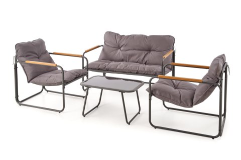 HUDSON, zestaw ogrodowy ( sofa, fotel 2x, ława ), popielaty / brązowy