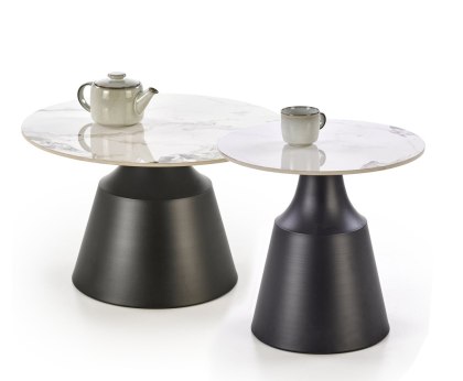 MAGNETA zestaw 2 ław, biały marmur / czarny