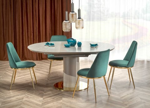 MUSCAT stół rozkładany blat - popielaty marmur, noga - jasny popiel / złoty