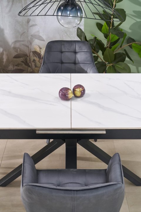 PLATAN stół rozkładany, biały marmur / czarny