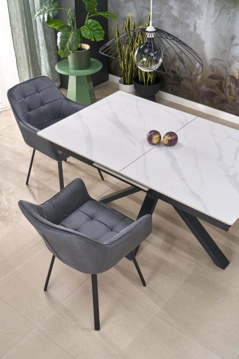 PLATAN stół rozkładany, biały marmur / czarny