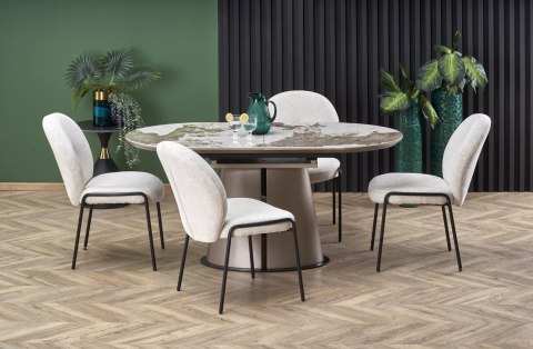 ROBINSON stół rozkładany, beżowy marmur / cappuccino / czarny