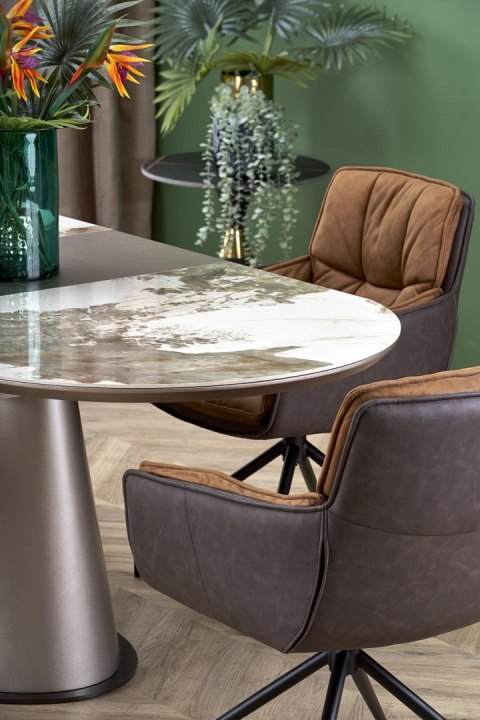 ROBINSON stół rozkładany, beżowy marmur / cappuccino / czarny