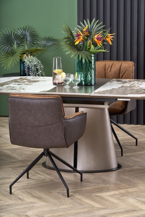 ROBINSON stół rozkładany, beżowy marmur / cappuccino / czarny