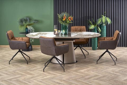 ROBINSON stół rozkładany, beżowy marmur / cappuccino / czarny