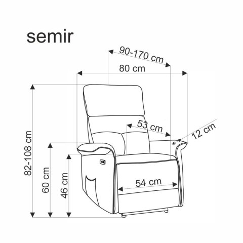 SEMIR fotel z funkcja elektrycznego rozkładania / gniazdo USB, popielaty SEMIR fotel z funkcja elektrycznego rozkładania / gniazdo USB, popielaty
