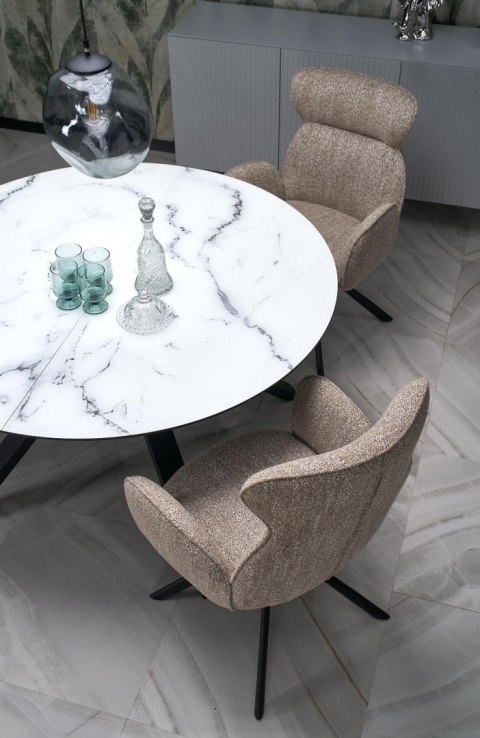 VERTIGO stół rozkładany, blat - biały marmur, nogi - czarny