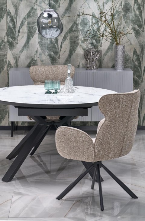 VERTIGO stół rozkładany, blat - biały marmur, nogi - czarny