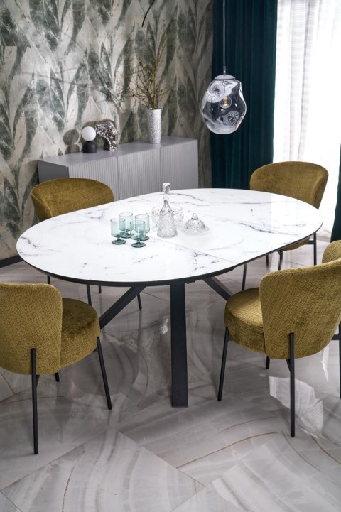 VERTIGO stół rozkładany, blat - biały marmur, nogi - czarny