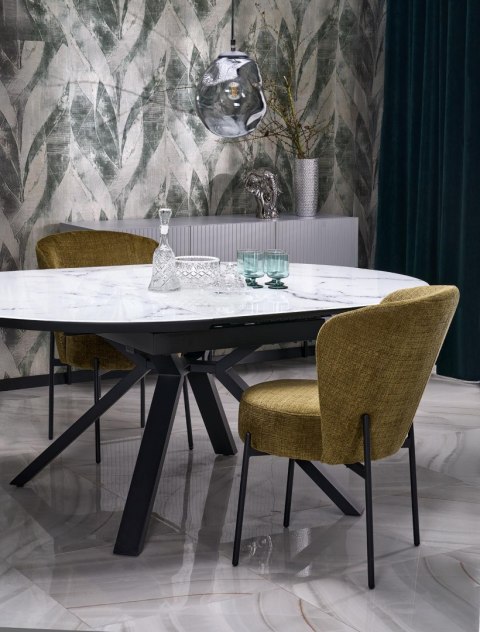 VERTIGO stół rozkładany, blat - biały marmur, nogi - czarny