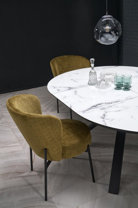 VERTIGO stół rozkładany, blat - biały marmur, nogi - czarny