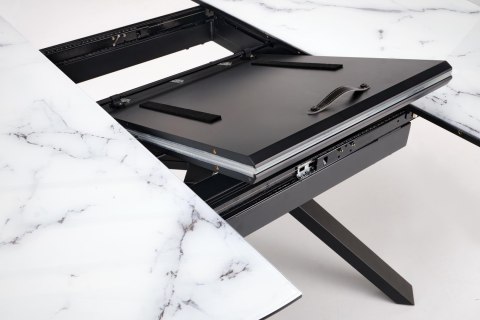 VERTIGO stół rozkładany, blat - biały marmur, nogi - czarny