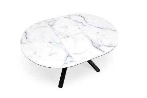 VERTIGO stół rozkładany, blat - biały marmur, nogi - czarny