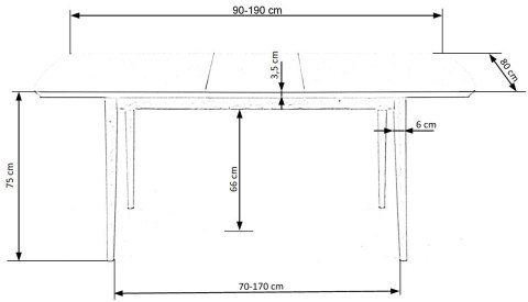 BARRET stół kolor blat - biały mat, nogi - dąb lefkas (90-190x80x75 cm) BARRET stół kolor blat - biały mat, nogi - dąb lefkas (90-190x80x75 cm)
