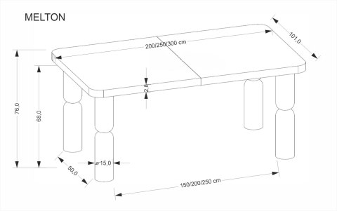 MELTON stół rozkładany 200-300x101x76 cm jasny orzech
