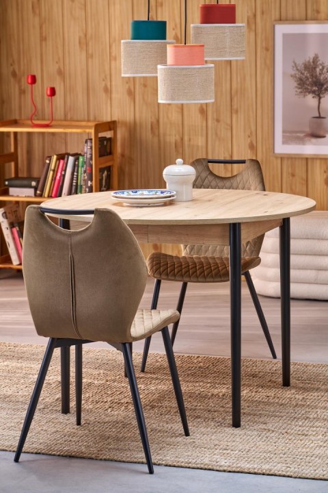 PIVOT stół rozkładany 102-142x102x75 cm, blat - dąb artisan, nogi - czarny