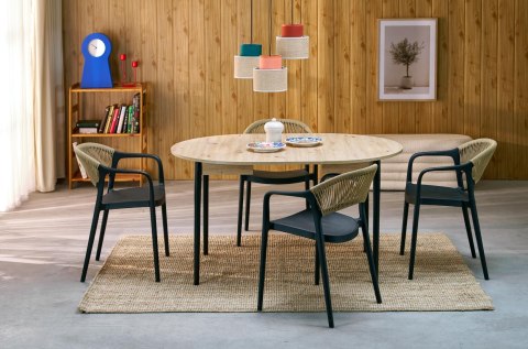 PIVOT stół rozkładany 102-142x102x75 cm, blat - dąb artisan, nogi - czarny