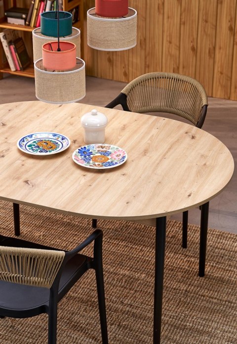 PIVOT stół rozkładany 102-142x102x75 cm, blat - dąb artisan, nogi - czarny