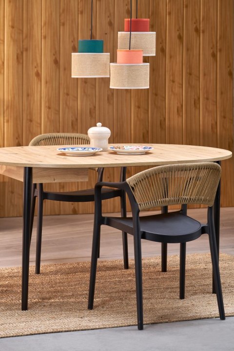 PIVOT stół rozkładany 102-142x102x75 cm, blat - dąb artisan, nogi - czarny