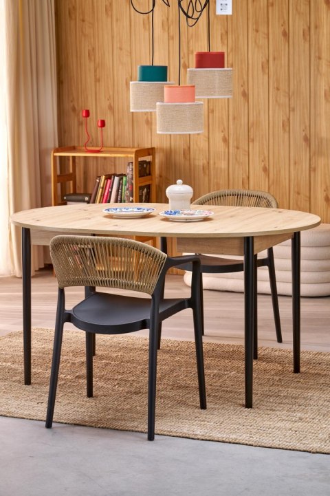 PIVOT stół rozkładany 102-142x102x75 cm, blat - dąb artisan, nogi - czarny