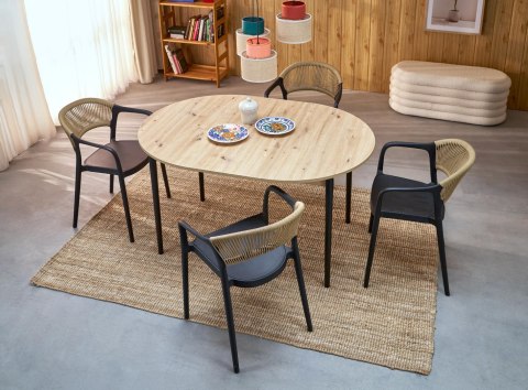 PIVOT stół rozkładany 102-142x102x75 cm, blat - dąb artisan, nogi - czarny