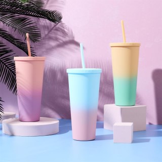 Kubek ze słomką Tie-Dye PP niebiesko-różowy