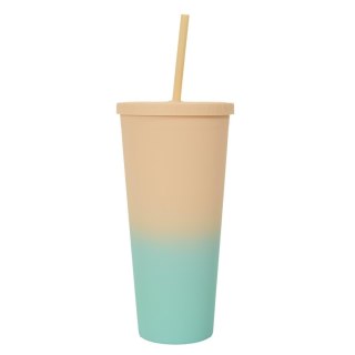 Kubek ze słomką PP żółto-turkusowy