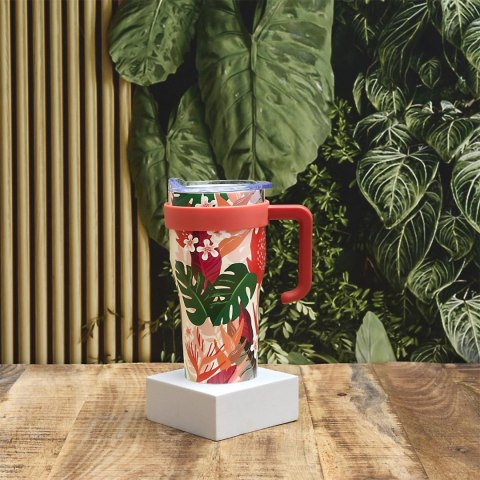 Kubek termiczny Mini Miami Floral czerwony uchwyt
