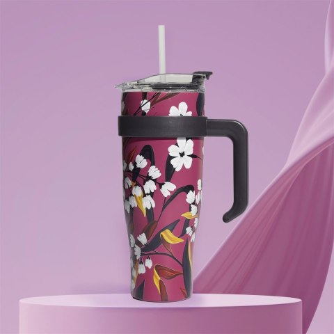 Kubek termiczny z uchwytem Fleur 1,2l różowy