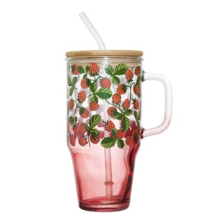 Kubek z pokrywką i słomką Soleo 650ml poziomki