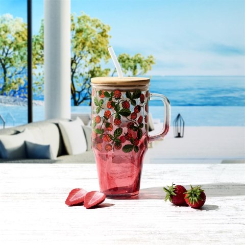 Kubek z pokrywką i słomką Soleo 650ml poziomki