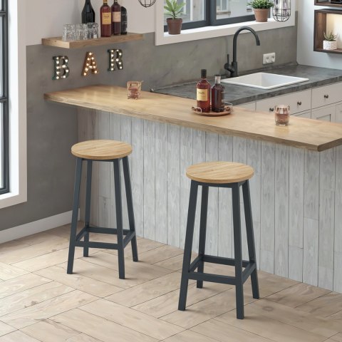 Taboret barowy - dąb sonoma / nogi czarne
