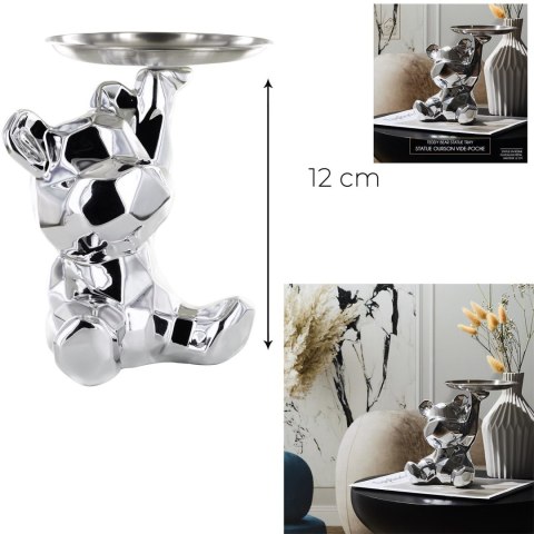 Figurka Miś origami z srebrną tacą srebrny