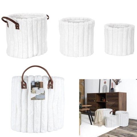 Zestaw 3 koszy tkanina Furry białe